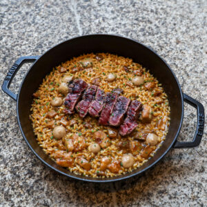 Arroz de boletus con solomillo de ternera y foie
